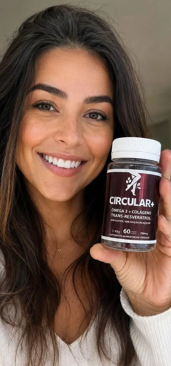 Mulher segurando o frasco real de CIRCULAR+